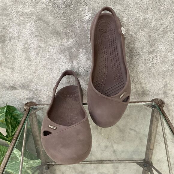 Crocs Olivia Flats Womens size 7 Taupe Slip On Shoes Slingback Travel Bling - Picture 9 of 10